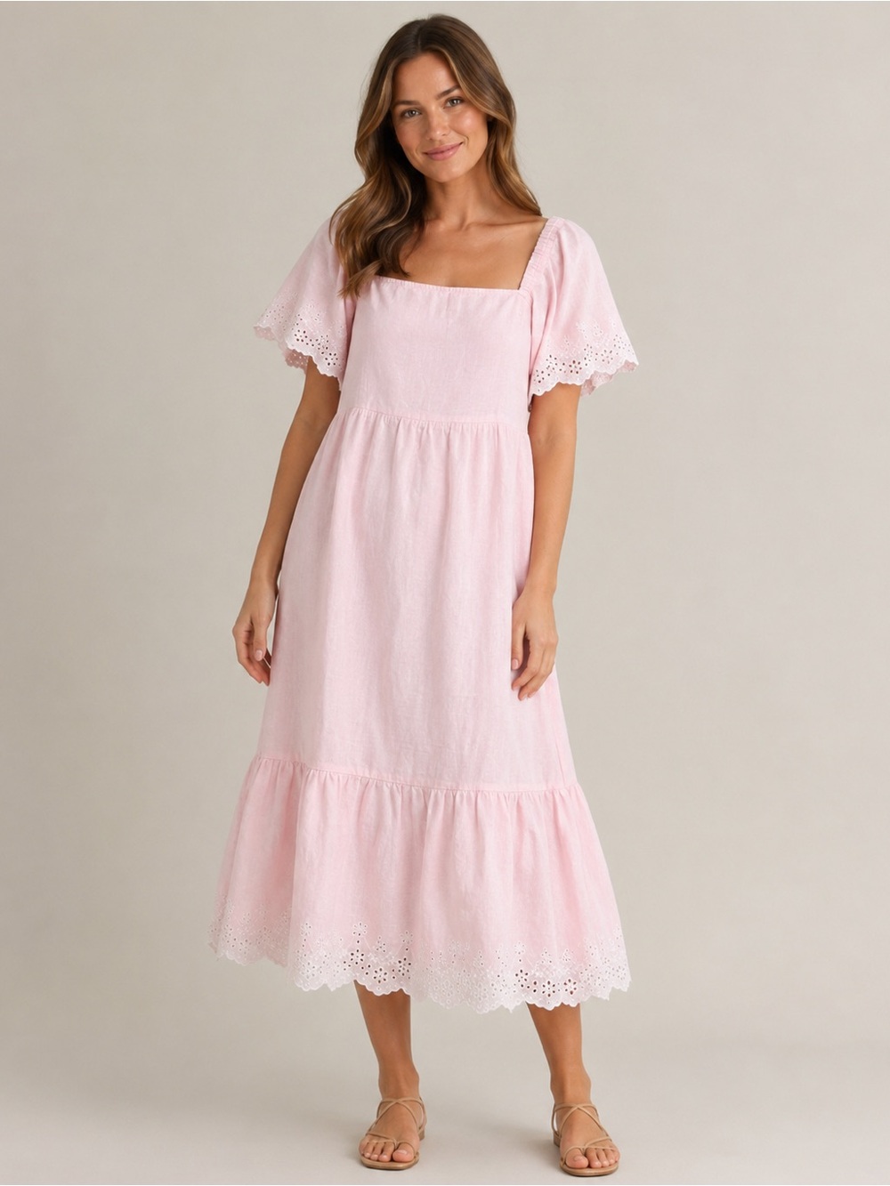 Gymboree NWT Pink Linen Blend Eyelet Midi Dress Adult XL